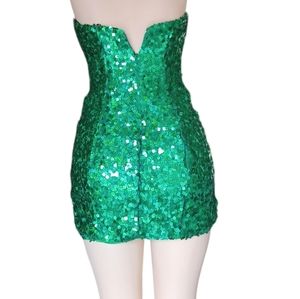 9266 Emerald Green Sequined Asymmetric Dress